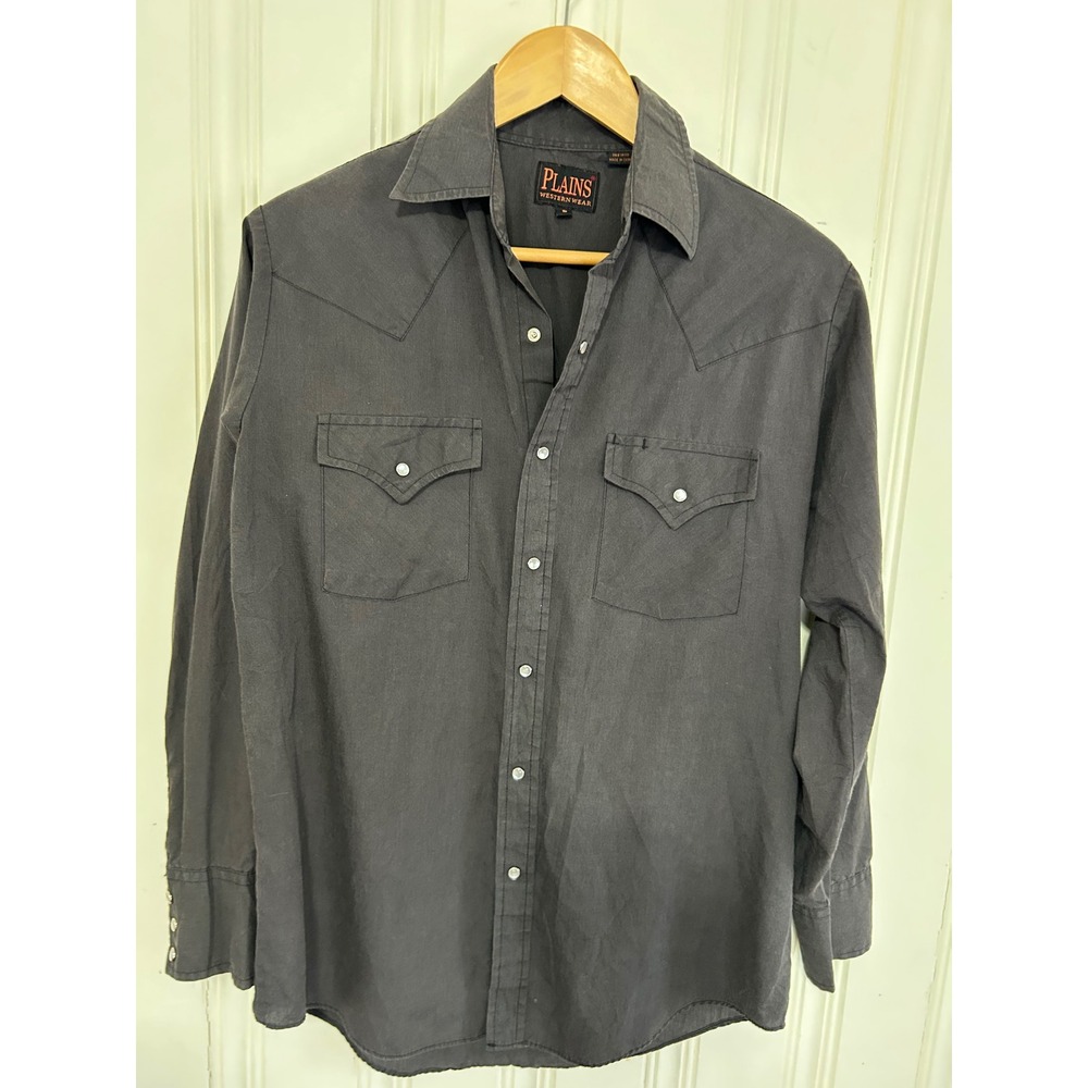 Plains Western Wear Men S Black Long Sleeve Pearl Snap Shirt Cowboy Ranch Dark